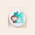 Folding white hairbrush with cartoon monkey illustration and mirror for travel - M