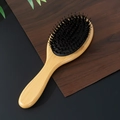 Wooden scalp massage hairbrush with boar bristles and air cushion in natural wood finish - Large Round Style (GS-MS02)