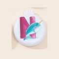 Portable folding hairbrush with mirror featuring blue narwhal and pink letter N - Letter N