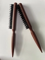 Set of two ergonomic boar bristle styling combs with pointed brown handles for hair parting - With Teeth Style / In Stock / Brick Red