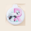 White folding travel hairbrush with mirror featuring a cute cartoon raccoon and R design - Letter R