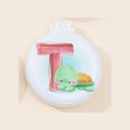 Portable folding hairbrush with mirror featuring white case and green turtle T design - Turtle Style T