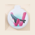 White folding travel hairbrush with whale illustration and integrated vanity mirror - Whale Style W