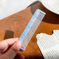 Blue and pink marble acetate hair comb with fine teeth for daily styling and long hair - Blue Pink