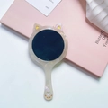 Cat-shaped acetate hand mirror with pearlescent finish and cute gold cat ear details - Mother-of-Pearl Luster