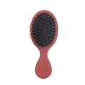 Mini portable boar bristle massage hairbrush in matte brick red with gold-tipped pins - Crimson