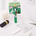 Portable handheld makeup mirror with white frame and lovely puppy cartoon illustration - Grass Puppy Style