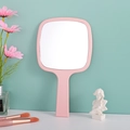 Handheld makeup mirror in pink finish with ergonomic long handle and HD glass surface - Large Mirror 13-23 / Pink