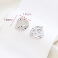 Macro shot of silver baroque lava stud earring with 16mm x 14mm size dimension labels - Silver Molten Irregular Round Style (5#)