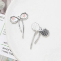 Detail of silver alloy bow pendants with iridescent inlay and fine mesh texture back - Iridescent Bow (1# Silver Tone)