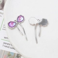 Detailed macro view of purple bow charm with silver textured back and ring for DIY jewelry - Purple Heart Stone Bow (3# Silver Tone)