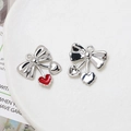 Silver bow pendant with red enamel heart drop for DIY jewelry making and accessories - Red Enamel Heart Bow (5# Silver Tone)