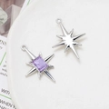 Detail of silver octagonal star pendants with a purple rectangle gemstone on a plate - Purple Gem Eight-Point Star (10# Silver Tone)