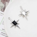 Macro shot of starburst pendants with black gems for DIY necklaces and earrings - Black Gem Eight-Point Star (11# Silver Tone)