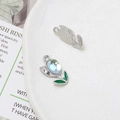 Detail of silver tulip charms with iridescent inlay and green enamel for DIY jewelry - Iridescent Tulip (12# Silver Tone)