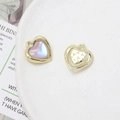 Detailed view of iridescent heart-shaped charms with golden textured back for jewelry DIY - Blue-Pink Gradient Heart (17# Gold Tone)