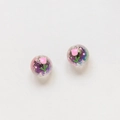 Detail of hand-painted purple iris glass beads featuring pink tulip floral patterns - Purple Tulip Hand-painted Style (2#)