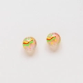 Macro detail of handmade pink translucent sphere earrings with colorful painted patterns - Pink Polka Dot Wave Pattern Style (5#)