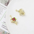 Detailed view of heart-shaped gradient gem pendants with pearl accents on gold base - Gradient Star Heart Charm (23# Gold Tone)