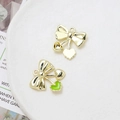 Detail of golden bow charms with heart pendants and green enamel for jewelry DIY - Green Enamel Heart Bow (32# Gold Tone)