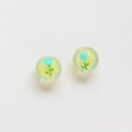 Detail of handmade translucent glass beads with hand-painted blue flowers and yellow core - Yellow Base Blue Flower Style (12#)
