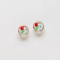 Detailed view of clear round beads with hand-painted red tulip patterns for DIY jewelry - Red Flower Green Stem Tulip Style (18#)