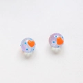 Macro di perle di vetro viola 16mm con puntini blu e cuori arancioni per gioielli fai da te - Stile Cuore Arancione Base Viola Chiaro (17#) / 16mm (1 Pezzo)