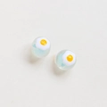 Close-up of handmade light blue tulip beads with a cute fried egg design for DIY jewelry - Blue Poached Egg Fresh Style (22#)