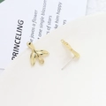 Golden leaf-shaped DIY earring stud with a small loop and silver pin for jewelry making - Gold Leaf (Pair Of Stud Earrings)