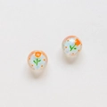 Detail of iris-finish glass beads with hand-painted orange tulips for DIY jewelry - Orange Tulip Iridescent Style (24#)