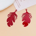 Pair of bright red feather-shaped alloy charms with circular hanging holes for DIY jewelry - Textured Feather Style