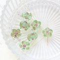 Macro shot of hand-painted translucent green glass flower beads with pink center for DIY jewelry - Light Green Style (5#)