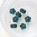 Detailed view of six hand-painted teal glass flower beads for DIY jewelry making - Blue Green Style (8#)