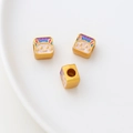 Macro detail of cube charms with gold plating and cute enamel bunny pattern for jewelry DIY - Purple Gradient Square Rabbit (2#)