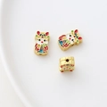 Detail of gold-plated rabbit beads with colorful enamel for DIY jewelry making - Traditional Fortune Rabbit (3#)