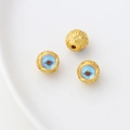 Detailed view of three gold rabbit charms with blue enamel inlay for DIY jewelry making - Blue Gem Hollow Bead (5#)