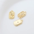 Macro detail of 14k gold plated rectangular charm with celestial moon and star relief - Rectangle Celestial Evil Eye Style (1#)