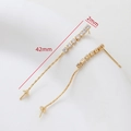 Macro view of 18k gold plated linear earring findings with 42mm length and cubic zirconia - Long Linear Stud Earring Setting (1#) / Gold