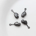 Set of four glossy black organic heart-shaped charms for DIY jewelry making - Gun Black Glove Style