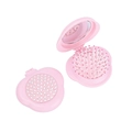 Cute pink flower-shaped portable folding hairbrush with integrated mirror and air cushion - Pink
