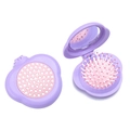 Portable folding hairbrush with mirror in lavender purple with pink massage cushion - Purple