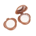 Brown flower shaped folding hair brush and mirror combo with soft air cushion bristles - Coffee