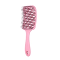 Pink curved detangling brush with hollow design and scalp massage bristles for wet hair - Pink