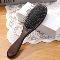 Portable wooden hair brush with dark walnut handle and metal bristles on black air cushion - Steel Pin Walnut Style (QL-MS-2010)