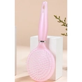 Pink round air cushion hair brush with streamlined handle and silver metal ring - Pink