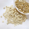 Macro view of 14k gold-plated clover-shaped spacer beads for DIY jewelry making - Plum Blossom Style / 10 Pieces/Pack (5mm) / 14K Gold