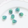 Macro shot of blue glass strawberry beads with red dots for DIY jewelry making - 6# Green Strawberry