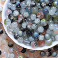 Detailed macro shot of mixed colorful glass beads with frosted and cracked texture for DIY - 75g / Starry Grey Series