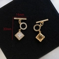 Detailed view of 18k gold plated OT toggle clasp with cubic zirconia pave and mesh texture - Square Style (2#)