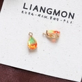 Detail of pear-shaped green and orange gradient charms with gold-plated metal borders - Style 11 (11#)